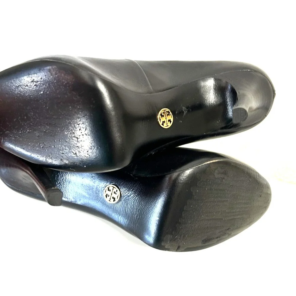 Tory Burch Black Leather Platform Pump Rounded Almond Toe Stiletto Heels 7.5 EUC